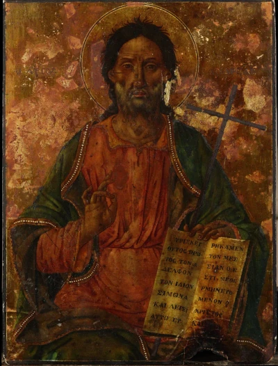A Greek icon of St Andrew, before restoration.