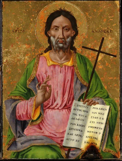 A Greek icon of St Andrew, after restoration.